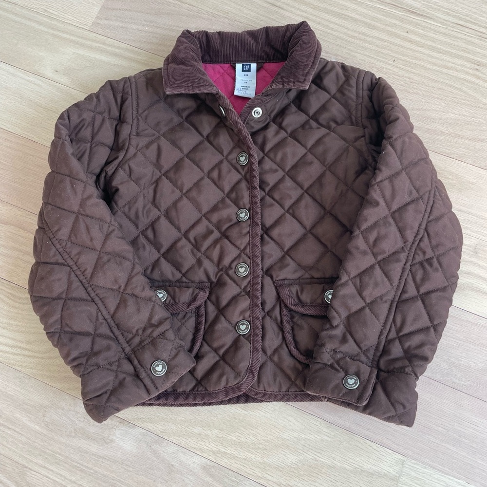 Baby Gap chocolate brown corduroy quilted girls spring/fall button jacket, 5T